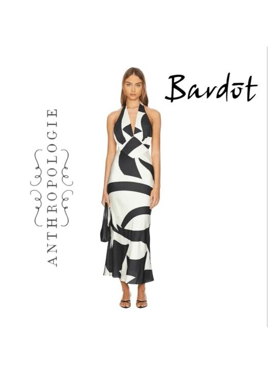 Bardot Dresses & Skirts - Anthropologie Bardot Citron Black Cream Abstract Halter Midi Dress